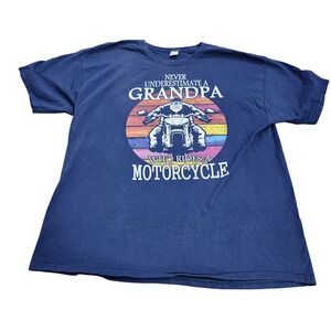 Hanes Mens 2XL Grandpa Who Rides A Motorcycle Graphic T-Shirt Navy Blue Biker